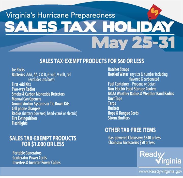 Hurricane Preparedness Sales Tax Holiday - Virginia